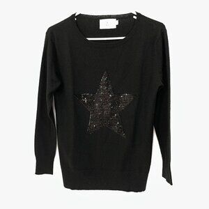 Sophie Moran Size XS Merino Wool Blend Sequin Star Light Sweater  Black Pullover